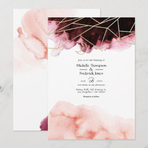 Burgundy and Blush Watercolor Geometric Wedding Invitation