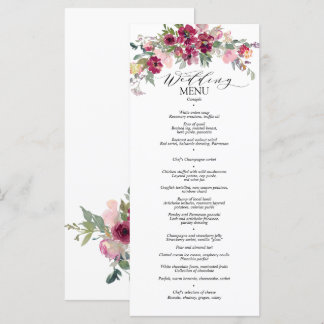 Burgundy and blush watercolour roses menu