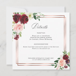 burgundy and blush wedding details card