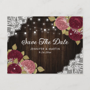 Burgundy and Blush Wedding Save The Date Postcards