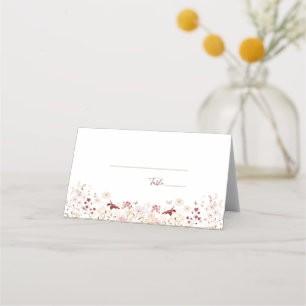 Burgundy and Blush Wildflower Wedding Place Card