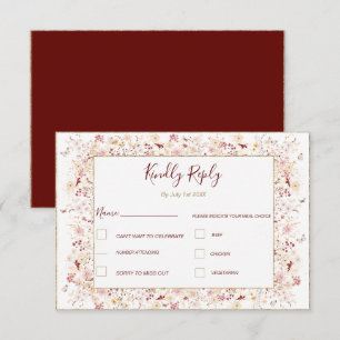 Burgundy and Blush Wildflower Wedding RSVP Card