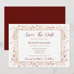 Burgundy and Blush Wildflower Wedding Save The Date
