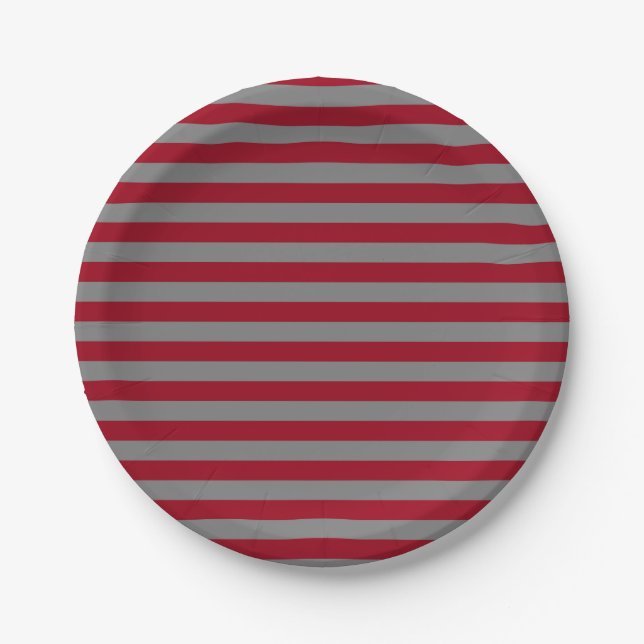 Burgundy and Charcoal Grey Stripes Paper Plate (Front)