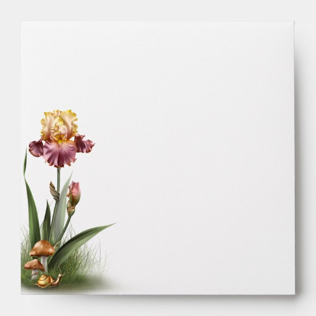 Burgundy and Cream Iris Wedding Envelope (Front)