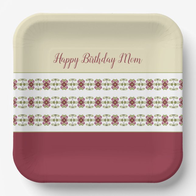 Burgundy And Cream Paper Plate (Front)