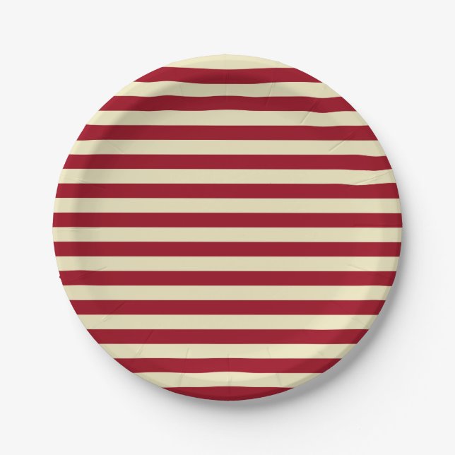 Burgundy and Cream Stripes Paper Plate (Front)