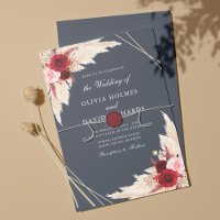 Burgundy and Dark Dusty Blue Wedding Invitation