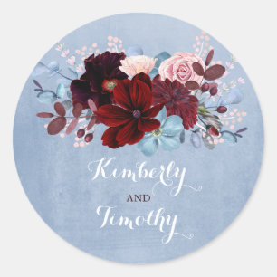 Burgundy and Dusty Blue Classic Round Sticker
