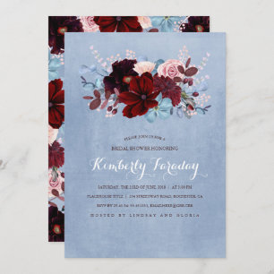 Burgundy and Dusty Blue Floral Bridal Shower Invitation