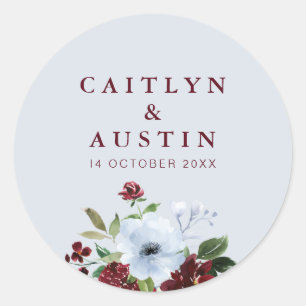 burgundy and dusty blue floral wedding sticker