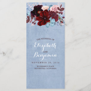 Burgundy and Dusty Blue Wedding Programs Programme