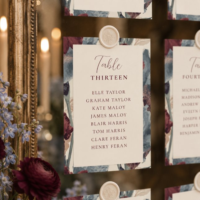Burgundy and Dusty Blue Wedding Seating Chart Table Number (Burgundy and Dusty Blue Wedding Seating Chart Table Number)