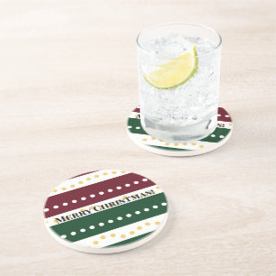 Burgundy and Emerald Golden Polka Dots Christmas Coaster