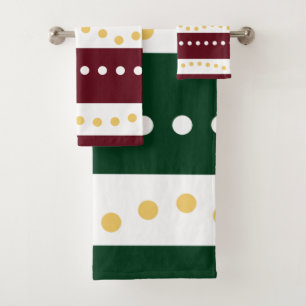 Burgundy and Emerald Stripes Polka Dots Christmas  Bath Towel Set