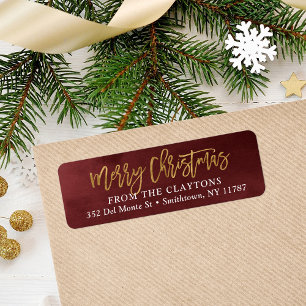 Burgundy and Faux Foil Christmas Return Address
