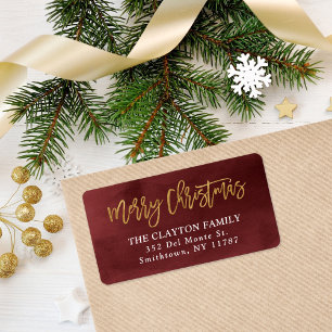 Burgundy and Faux Foil Christmas Return Address Label