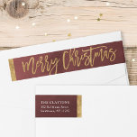 Burgundy and Faux Foil Christmas Return Address Wrap Around Label<br><div class="desc">Custom printed wraparound return address labels to coordinate with our Merriest holiday collection. This elegant design features a burgundy watercolor background with hand-lettered script Merry Christmas typography with faux gold foil accents. Personalise it with your name and return address or other custom text. Use the design tools to change the...</div>