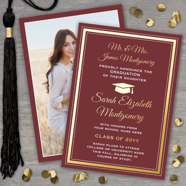 Burgundy and Foil Photo Graduation Announcement (Creator Uploaded)