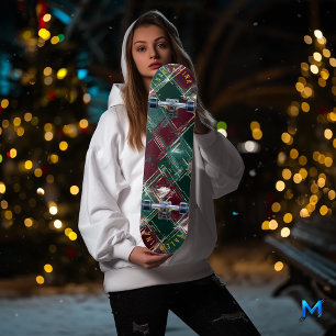 Burgundy and Forest Green Classic Tartan Skateboard