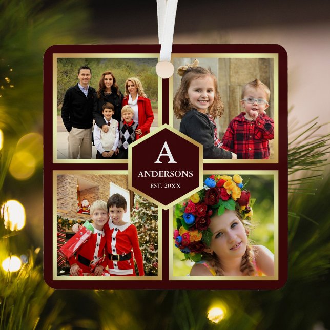 Burgundy and Gold 4 Pictures Family Photo Collage Metal Tree Decoration (Creator Uploaded)