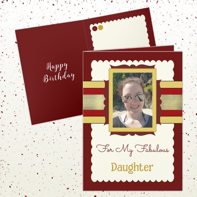 Burgundy and gold add photo daughter birthday card (Creator Uploaded)