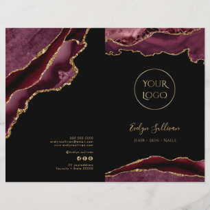 burgundy and gold agate service menu brochure