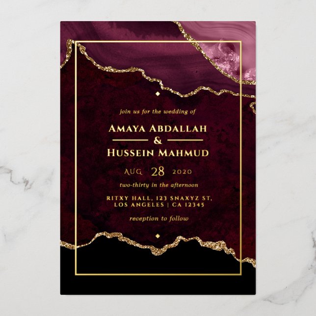 Burgundy and Gold Agate Wedding (Front)