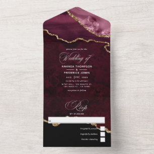 Burgundy and Gold Agate Wedding All In One Invitat Invitation