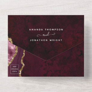 Burgundy and Gold Agate Wedding All In One Invitation