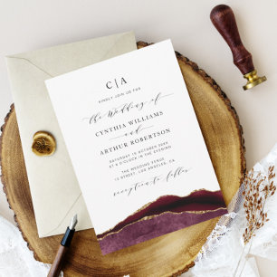 burgundy and gold agate wedding invitation