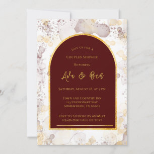 Burgundy and Gold Alcohol Ink Arch Couples Shower Invitation