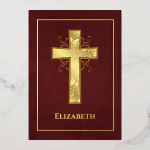 Burgundy and Gold Baptism or Christening Filigree 