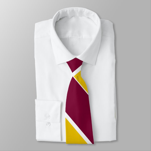 Burgundy and Gold Broad University Stripe Tie (Tied)