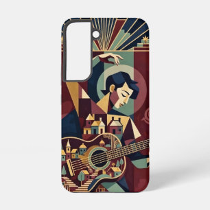 Burgundy and Gold Cubist Guitar Player Samsung Galaxy Case