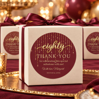 Burgundy and Gold Eighty Birthday Thank you Classic Round Sticker