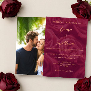 Burgundy and gold elegant picture wedding invitat invitation