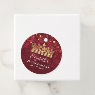 Burgundy and Gold Elegant Rose Quinceanera Favour Tags