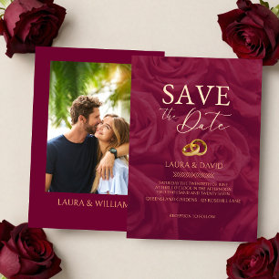 Burgundy and gold elegant save the date wedding invitation