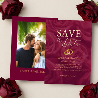 Burgundy and gold elegant save the date wedding invitation