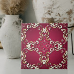 Burgundy And Gold Elegant Vintage Classic Royal  Tile<br><div class="desc">Exquisite decorative ceramic tile design showcases a timeless ornate pattern with a rich faux gold border set against a deep burgundy backdrop.</div>