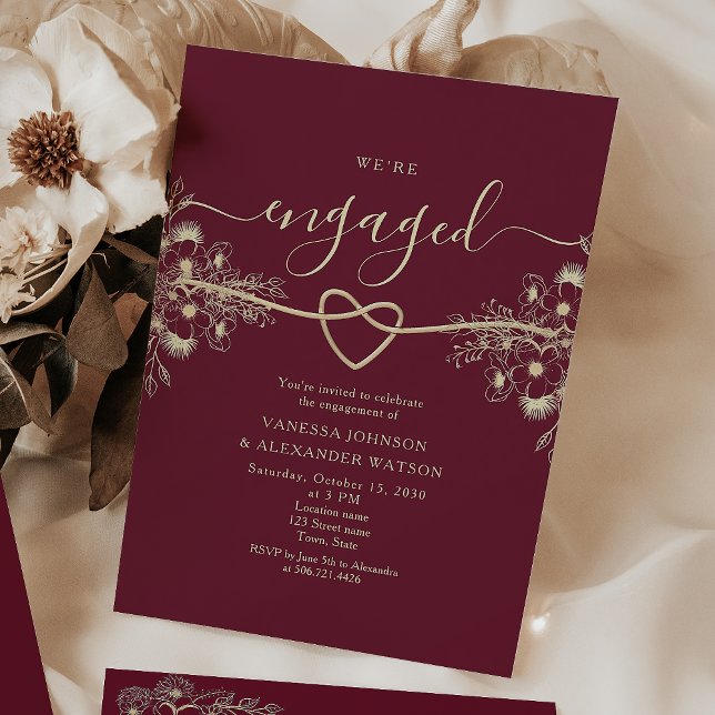 Burgundy and Gold Engagement Party Invitation (Creator Uploaded)