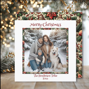Burgundy and Gold Family Photo Christmas Holiday Card