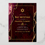 Burgundy and Gold Faux Agate Bat Mitzvah<br><div class="desc">Cool watercolor agate Bat Mitzvah invitation in accents of burgundy and gold customisable to your event specifics.</div>