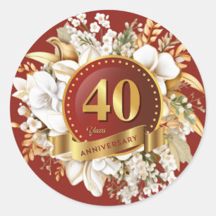 Burgundy And Gold Floral 40th Anniversary  Classic Round Sticker