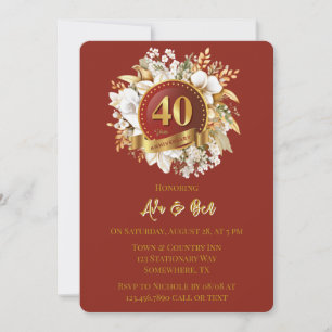 Burgundy And Gold Floral 40th Wedding Anniversary Invitation