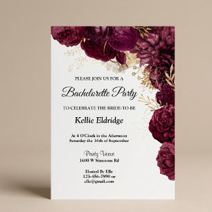 Burgundy And Gold Floral Bachelorette Party Invitation
