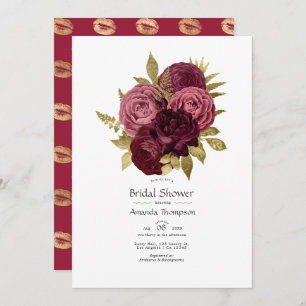 Burgundy and Gold Floral Bridal Shower Invitation