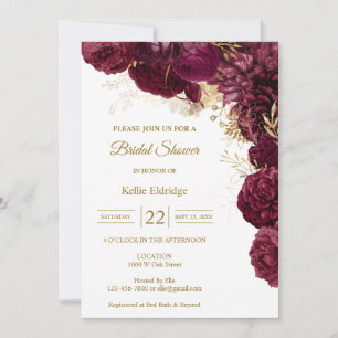 Burgundy And Gold Floral Bridal Shower Invitation