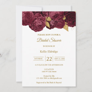 Burgundy And Gold Floral Bridal Shower Invitation